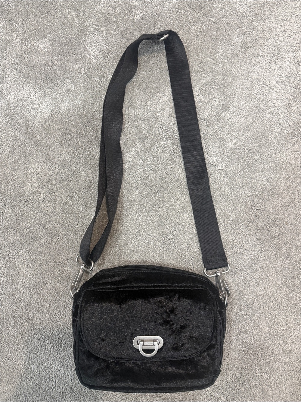 Black Velvet Crossbody Bag with Silver Hardware - Baggallini